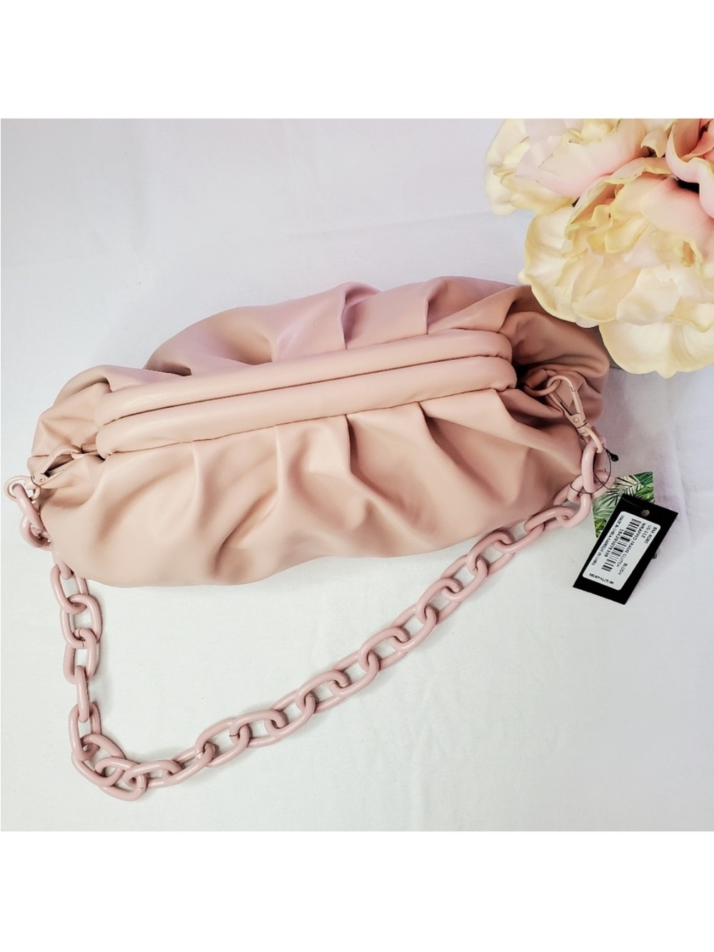*RARE* Blush Pink Badgley Mischka vegan leather chunky chain convertible clutch - Picture 5 of 16